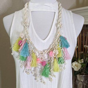 NWOT Glass Bead/Tassel Boho Necklace